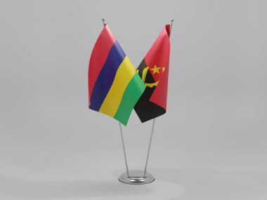 Angola - Mauritius İşbirliği Bayrakları, Beyaz Arkaplan - 3D Render