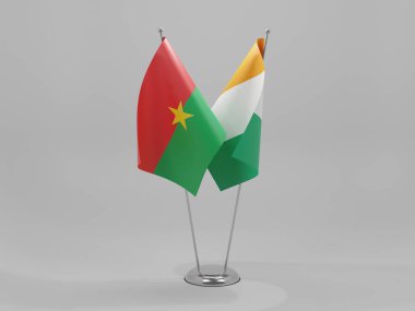 Cote D Ivoire - Burkina Faso İşbirliği Bayrakları, Beyaz Arkaplan - 3D Render
