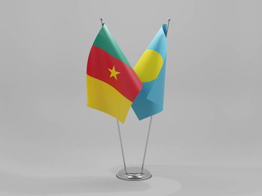 Palau - Kamerun İşbirliği Bayrakları, Beyaz Arkaplan - 3D Render