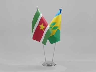 Saint Vincent ve The Grenadines - Surinam Cooperation Flags, Beyaz Arkaplan - 3D Render