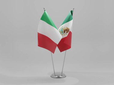 Meksika - İtalya İşbirliği Bayrakları, Beyaz Arkaplan - 3D Yapılandırma