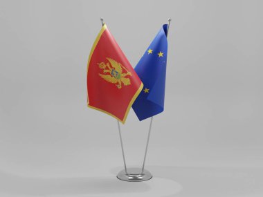 Avrupa Birliği - Karadağ İşbirliği Bayrakları, Beyaz Arkaplan - 3D Hazırlama