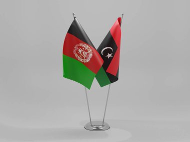 Libya - Afganistan İşbirliği Bayrakları, Beyaz Arkaplan - 3D Hazırlama