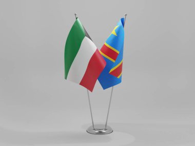 Kongo Demokratik Cumhuriyeti - Kuveyt İşbirliği Bayrakları, Beyaz Arkaplan - 3D Render