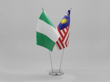 Malezya - Nijerya İşbirliği Bayrakları, Beyaz Arkaplan - 3D Render
