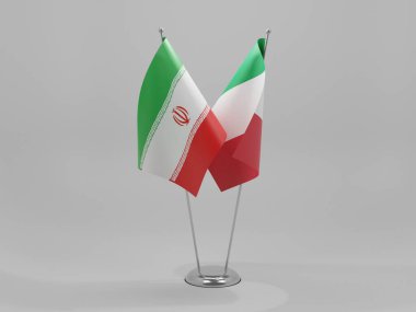 İtalya - İran İşbirliği Bayrakları, Beyaz Arkaplan - 3D Yapılandırma