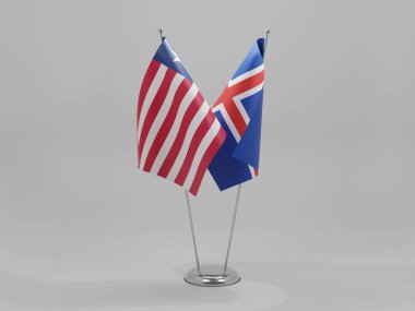 İzlanda - Liberya İşbirliği Bayrakları, Beyaz Arkaplan - 3D Render