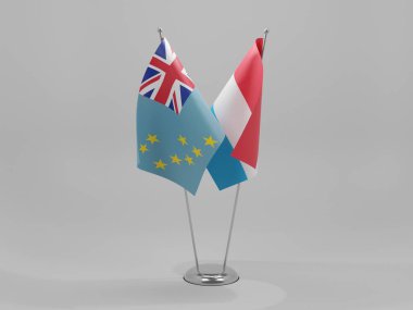 Lüksemburg - Tuvalu İşbirliği Bayrakları, Beyaz Arkaplan - 3D Render