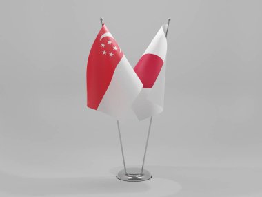 Japonya - Singapur İşbirliği Bayrakları, Beyaz Arkaplan - 3D Render