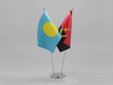 Angola - Palau İşbirliği Bayrakları, Beyaz Arkaplan - 3D Render