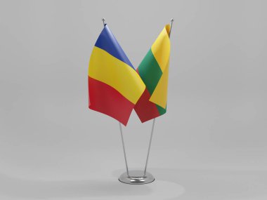 Litvanya - Romanya İşbirliği Bayrakları, Beyaz Arkaplan - 3D Render