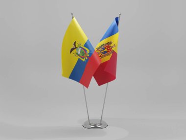 Moldova - Ekvador İşbirliği Bayrakları, Beyaz Arkaplan - 3D Render