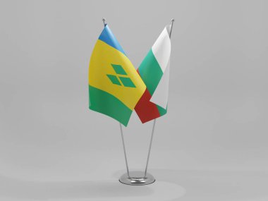 Bulgaristan - Saint Vincent ve The Grenadines İşbirliği Bayrakları, Beyaz Arkaplan - 3D Hazırlama