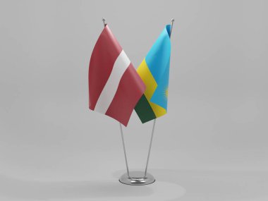 Ruanda - Letonya İşbirliği Bayrakları, Beyaz Arkaplan - 3B Render