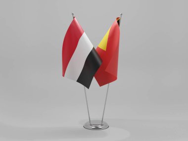 Doğu Timor - Yemen İşbirliği Bayrakları, Beyaz Arkaplan - 3D Render