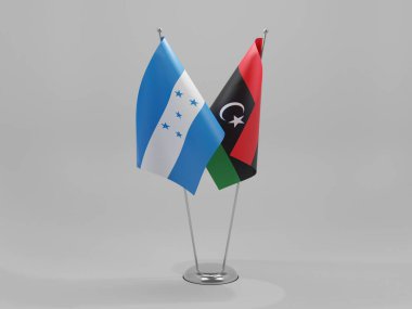 Libya - Honduras İşbirliği Bayrakları, Beyaz Arkaplan - 3D Render