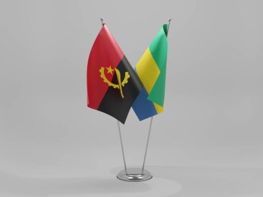Gabon - Angola İşbirliği Bayrakları, Beyaz Arkaplan - 3D Render
