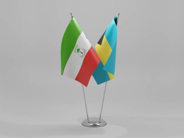 Bahamalar - Ekvator Ginesi İşbirliği Bayrakları, Beyaz Arkaplan - 3D Render