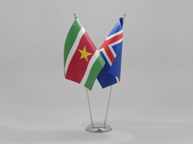 İzlanda - Surinam İşbirliği Bayrakları, Beyaz Arkaplan - 3D Yapılandırma