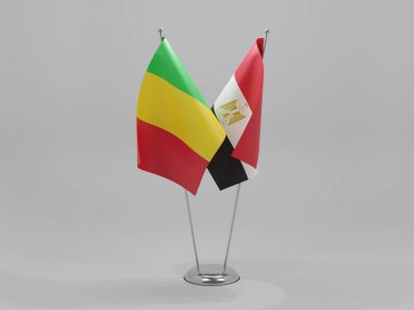 Mısır - Mali İşbirliği Bayrakları, Beyaz Arkaplan - 3D Yapılandırma