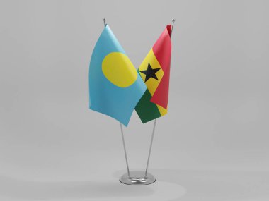 Gana - Palau İşbirliği Bayrakları, Beyaz Arkaplan - 3D Render