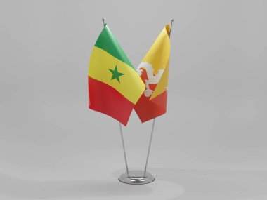 Bhutan - Senegal İşbirliği Bayrakları, Beyaz Arkaplan - 3D Render