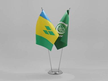 Arap Birliği - Saint Vincent ve Grenadines İşbirliği Bayrakları, Beyaz Arkaplan - 3D
