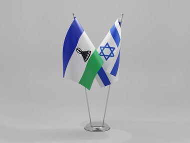 İsrail - Lesotho İşbirliği Bayrakları, Beyaz Arkaplan - 3D Render