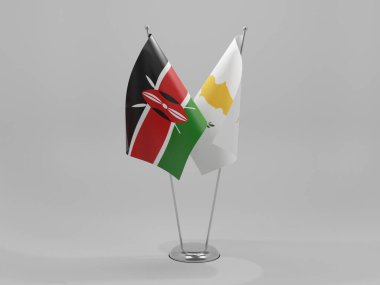 Kıbrıs - Kenya İşbirliği Bayrakları, Beyaz Arkaplan - 3D Hazırlama