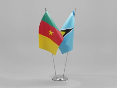 Saint Lucia - Kamerun İşbirliği Bayrakları, Beyaz Arkaplan - 3D Render