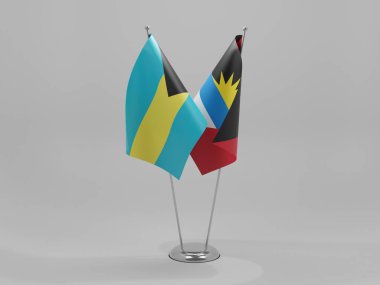 Antigua ve Barbuda - Bahamalar İşbirliği Bayrakları, Beyaz Arkaplan - 3D Render