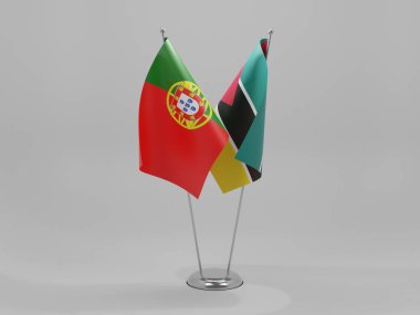Mozambik - Portekiz İşbirliği Bayrakları, Beyaz Arkaplan - 3D Render