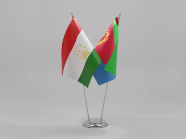 Eritre - Tacikistan İşbirliği Bayrakları, Beyaz Arkaplan - 3D Render