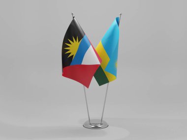Ruanda - Antigua ve Barbuda İşbirliği Bayrakları, Beyaz Arkaplan - 3D Render