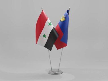 Lihtenştayn - Suriye İşbirliği Bayrakları, Beyaz Arkaplan - 3D Render
