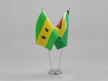Guyana - Sao Tome ve Principe İşbirliği Bayrakları, Beyaz Arkaplan - 3D Render