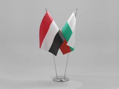 Bulgaristan - Yemen İşbirliği Bayrakları, Beyaz Arkaplan - 3D Hazırlama