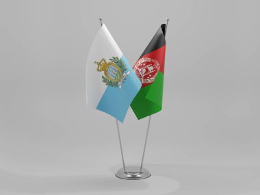 Afganistan - San Marino İşbirliği Bayrakları, Beyaz Arkaplan - 3D Render
