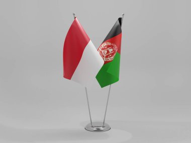 Afganistan - Endonezya İşbirliği Bayrakları, Beyaz Arkaplan - 3D Render