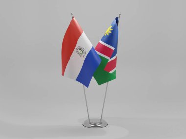 Namibya - Paraguay İşbirliği Bayrakları, Beyaz Arkaplan - 3D Render