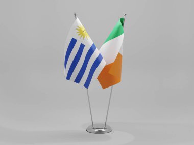 İrlanda - Uruguay İşbirliği Bayrakları, Beyaz Arkaplan - 3D Render