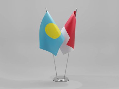 Monako - Palau İşbirliği Bayrakları, Beyaz Arkaplan - 3D Render