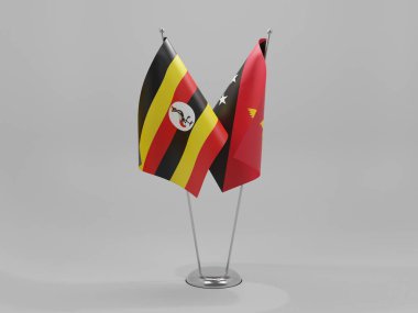 Papua Yeni Gine - Uganda İşbirliği Bayrakları, Beyaz Arkaplan - 3D Render