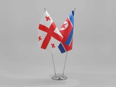 Kuzey Kore - Georgia İşbirliği Bayrakları, Beyaz Arkaplan - 3D Render