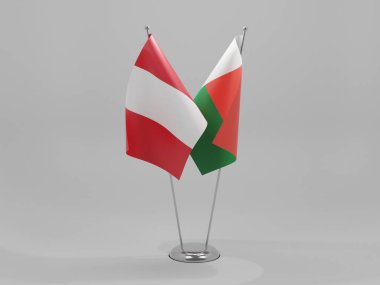 Madagaskar - Peru İşbirliği Bayrakları, Beyaz Arkaplan - 3D Render