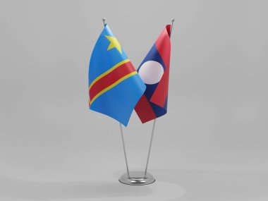 Laos - Kongo Demokratik Cumhuriyeti İşbirliği Bayrakları, Beyaz Arkaplan - 3D Render