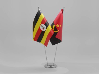Angola - Uganda İşbirliği Bayrakları, Beyaz Arkaplan - 3D Render