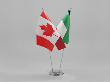 Kuveyt - Kanada İşbirliği Bayrakları, Beyaz Arkaplan - 3D Render
