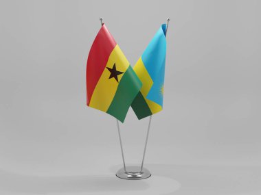 Ruanda - Gana İşbirliği Bayrakları, Beyaz Arkaplan - 3D Render