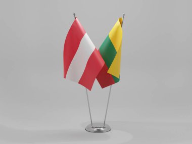 Litvanya - Avusturya İşbirliği Bayrakları, Beyaz Arkaplan - 3D Render